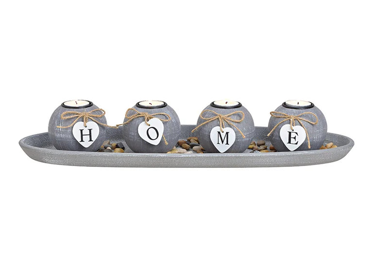 Tealight holder on tablet with stones ''home''