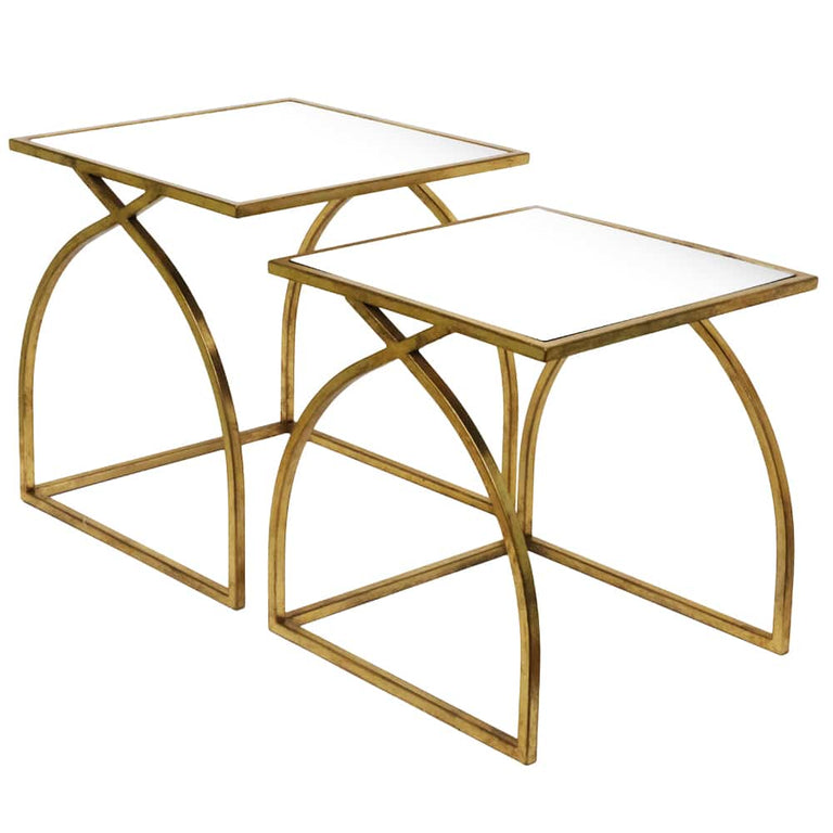 Fern Cottage Set of 2 Gold Nest of Tables with Mirror Top