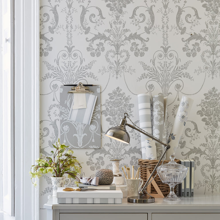 Laura Ashley Wallpaper Josette Dove Grey and White