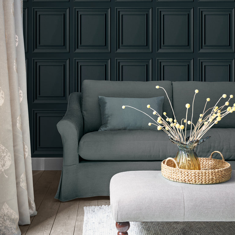 Laura Ashley Wallpaper Redbrook Wood Panel Dark Seaspray