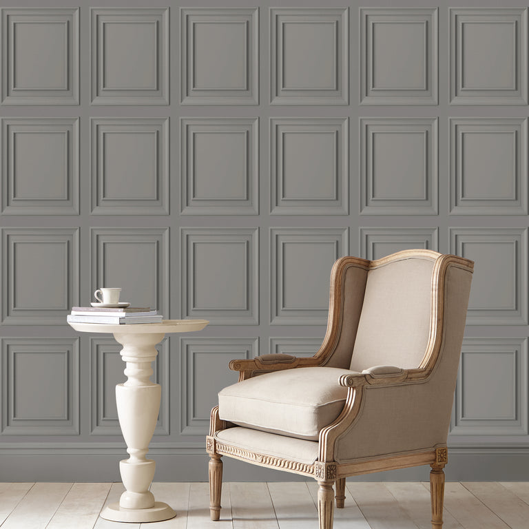 Laura Ashley Wallpaper Redbrook Wood Panel Pale Steel