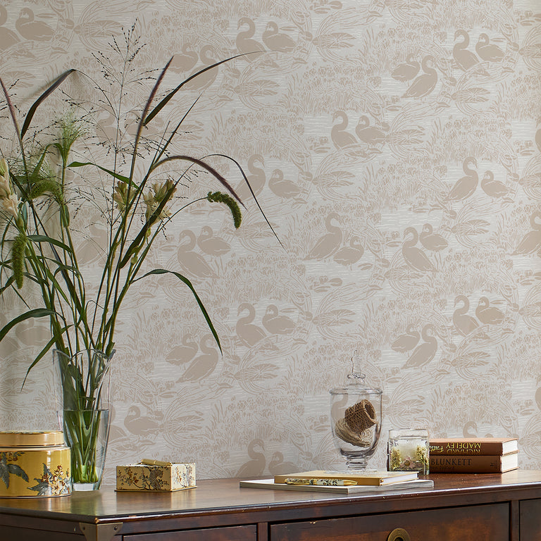 Laura Ashley Wallpaper Swans Dove Grey