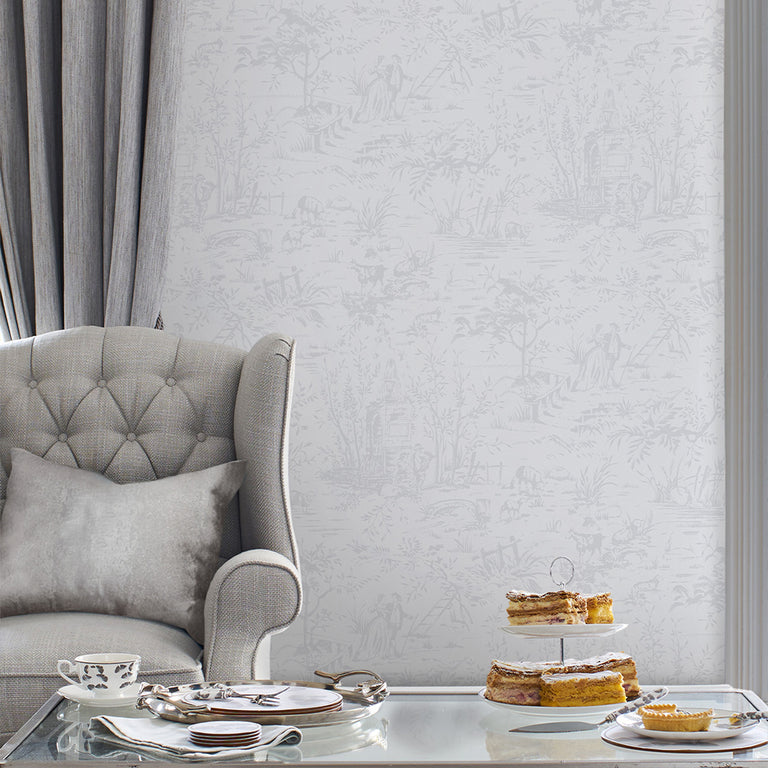 Laura Ashley Wallpaper Toile de Jouy Sugared Grey