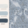 Laura Ashley Wallpaper Tregaron Midnight Blue featuring scrolling leaves and cranes