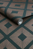 Eye-catching Deco Triangle Emerald wallpaper with rose gold accents