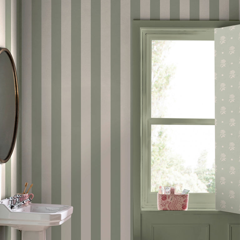 Cath Kidston Canopy Striped Wallpaper Sage  – Elegant Vertical Stripe Wallpaper for Timeless Interiors