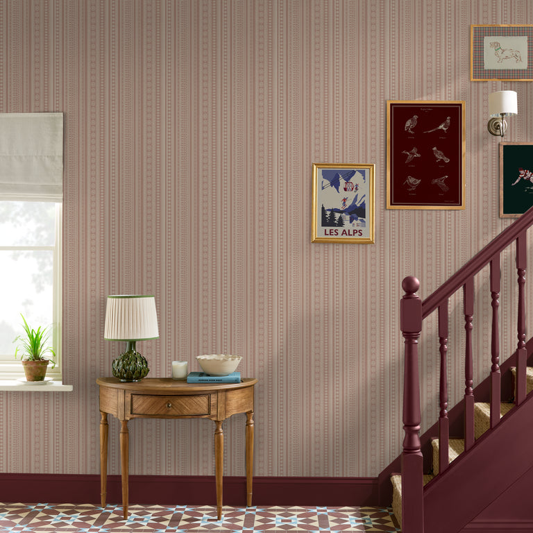 Joules Decorative Stripe Wallpaper Soft Pink Neutral Paste-the-Wall 52cm Premium Finish