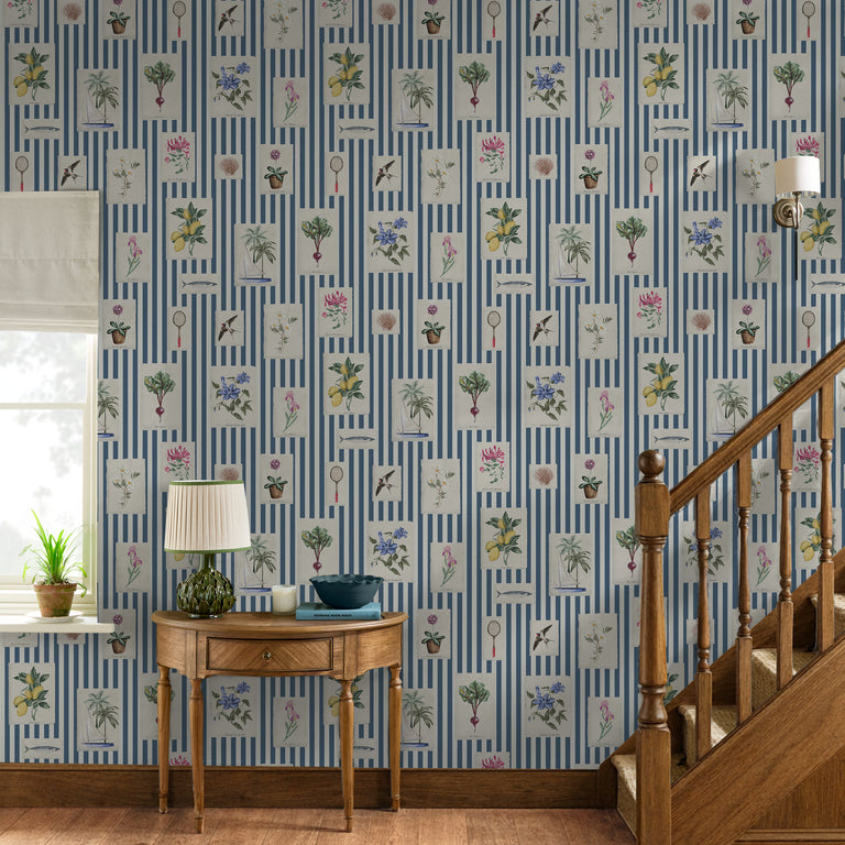 Joules Gallery Wall Stripe Floral Wallpaper – Modern Paste-the-Wall Bold Striped Design, 52cm Width, Decorative Feature Wall Covering