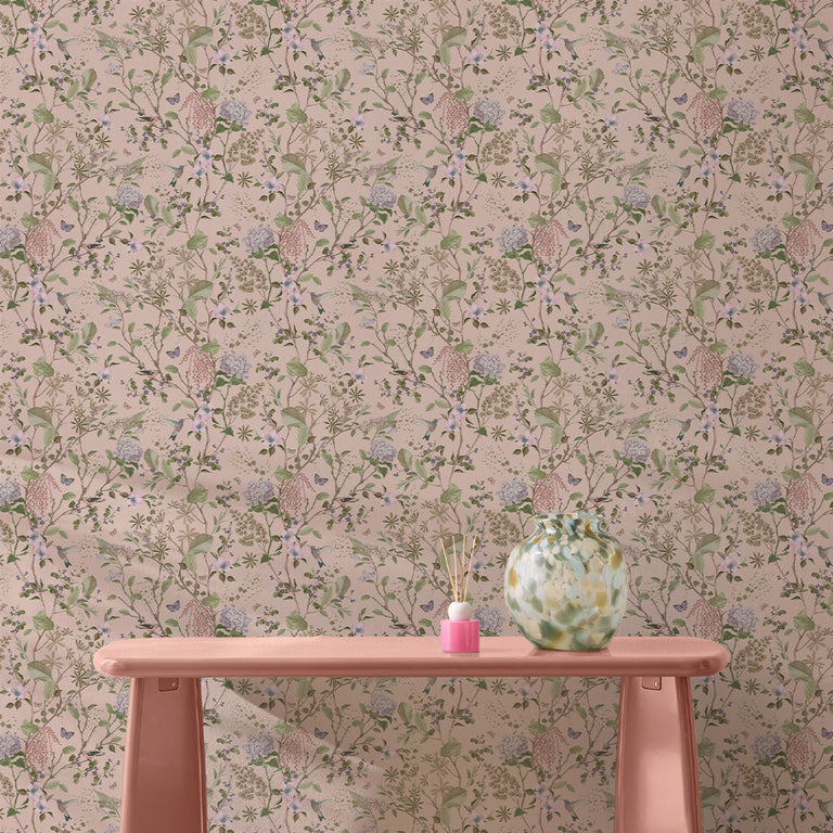Next Reflection Floral Wallpaper Blush  – Soft Pink & Pastel Botanical Design, Non-Woven Paste-the-Wall Floral Wallpaper Roll