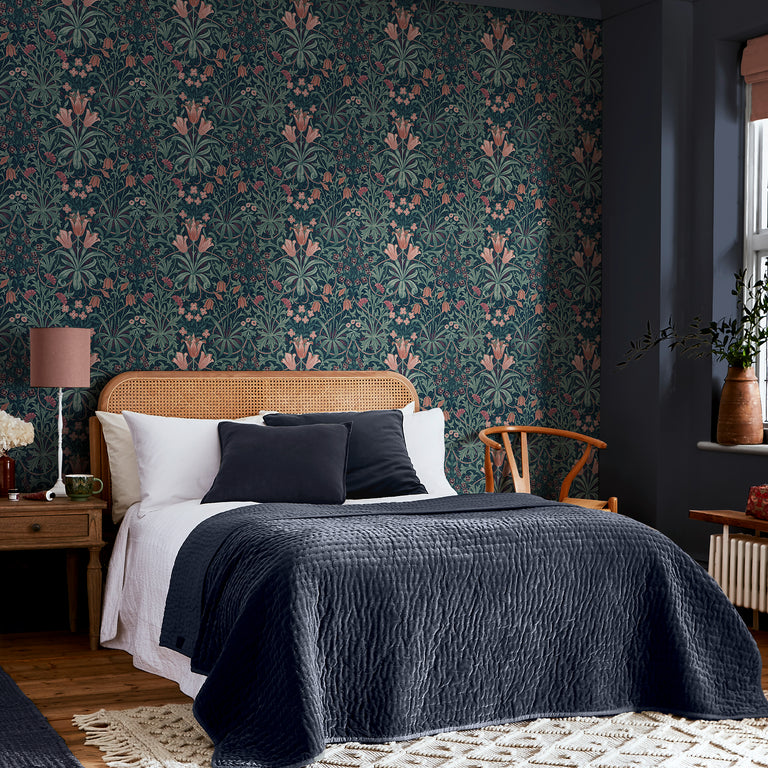 William Morris Woodland Weeds Floral Wallpaper Midnight Botanical Design Paste the Wall