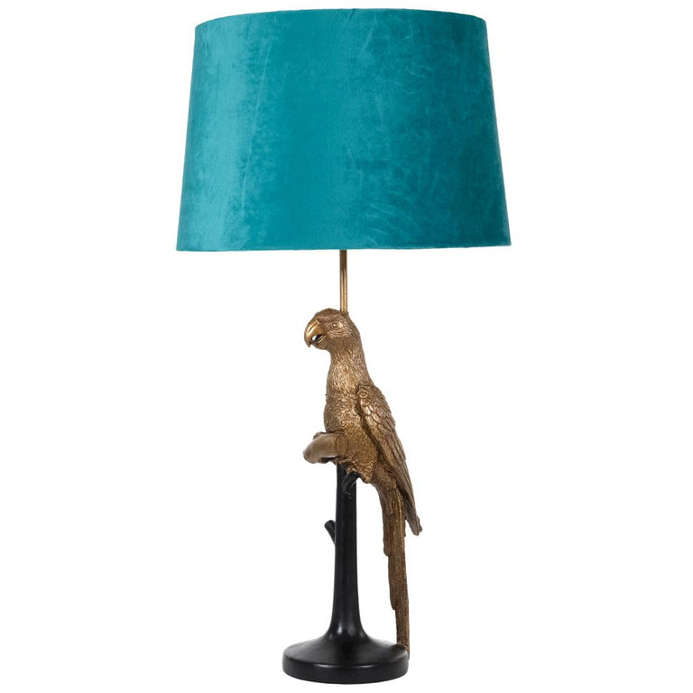 Fern Cottage Gold Parrot Lamp With Teal Shade