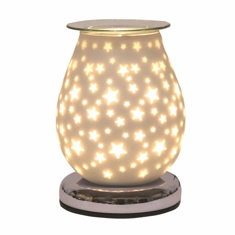 Aroma Accessories Oval White Satin Electric Wax Melt Burner Touch  Star