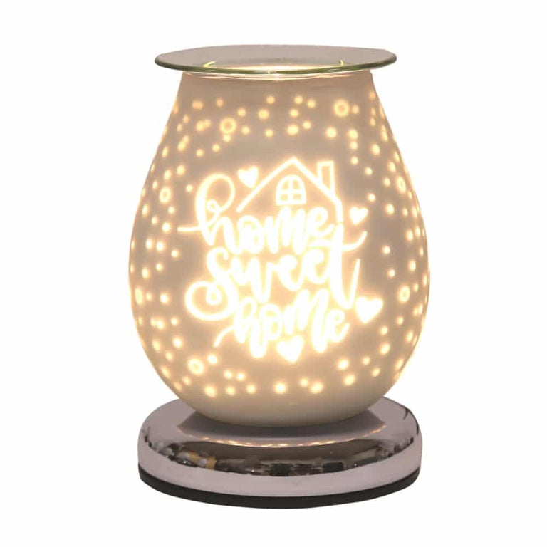 Aroma Accessories Oval White Satin Electric Wax Melt Burner Touch  Home Sweet Home