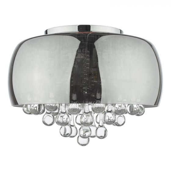Aviel 5 Light Flush Smoked Shade With Clear Glass Droppers