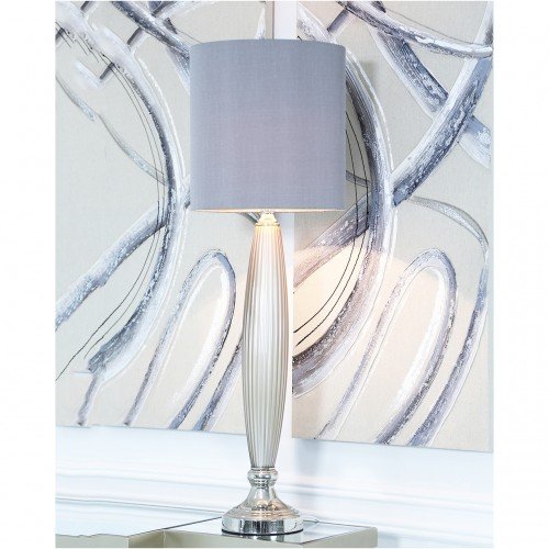 Taupe Pearl Glass Table Lamp with Grey Shade