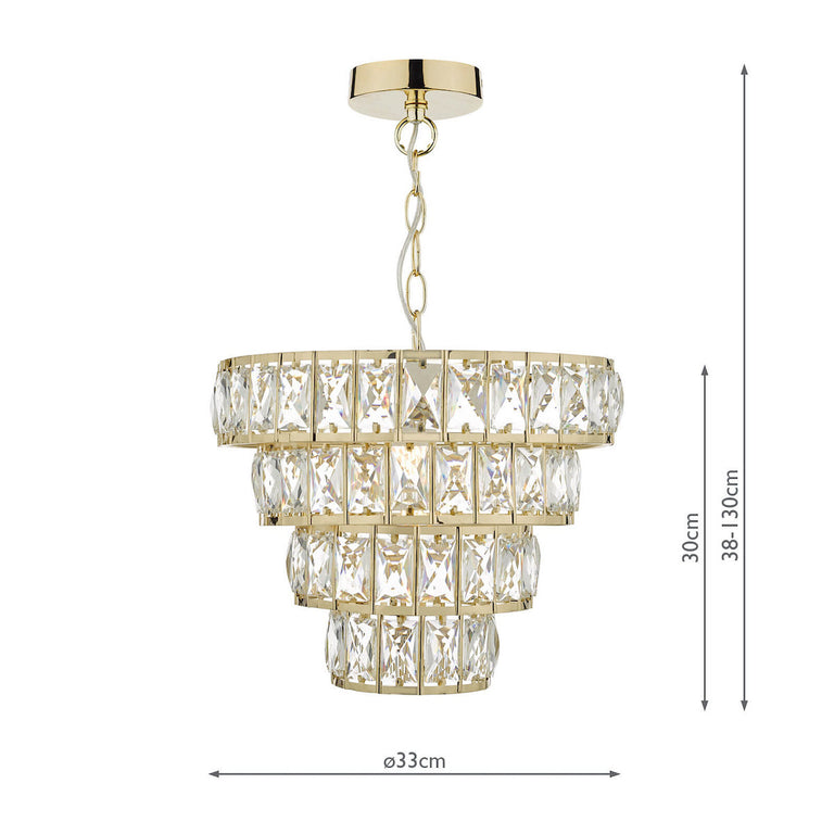 Cerys 1 Light 4 Tier Pendant Crystal & Gold - Luxury Ceiling Light