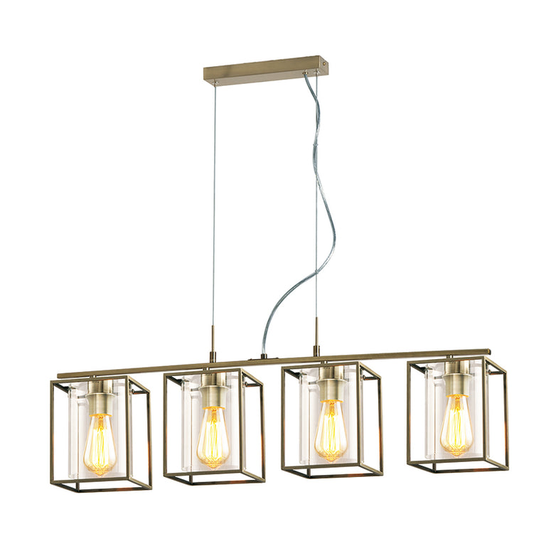 PF8431 4 Light Antique Brass Tower Square Pendant