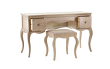 Experience the allure of French design with the Camille Dressing Table and Stool, showcasing beautiful curves and intricate details.