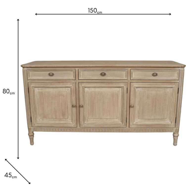 Willow 3 Door & 3 Drawer Sideboard - Timber Wash Dining Room Furniture