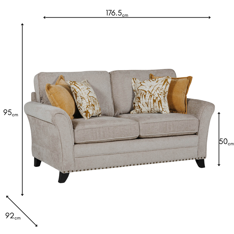 Pippa 2 Seater Sofa Mink - Elegant Fabric Two-Seater Couch