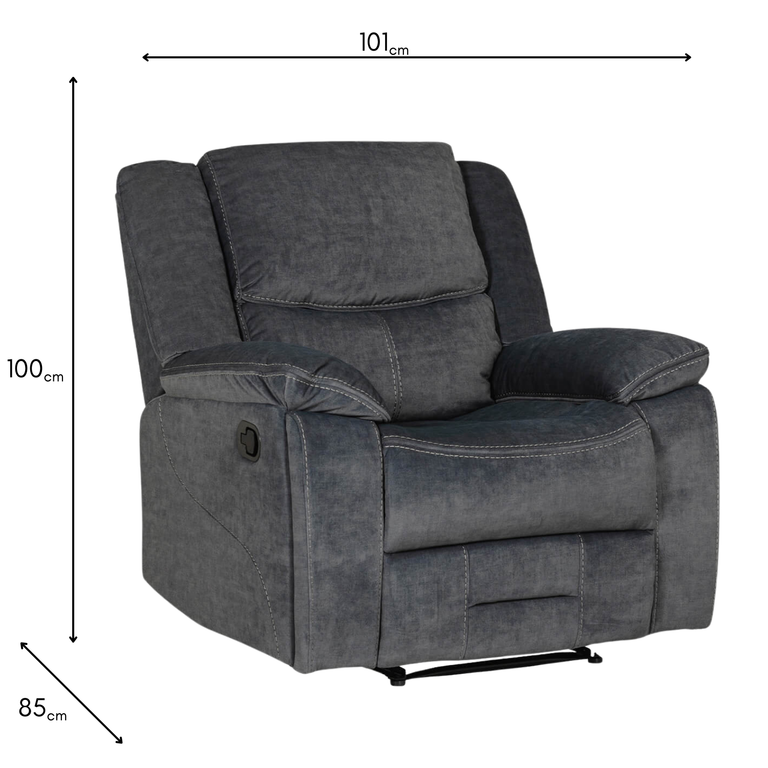 Klayton Recliner Chair Charcoal - Fabric Armchair for Living Room