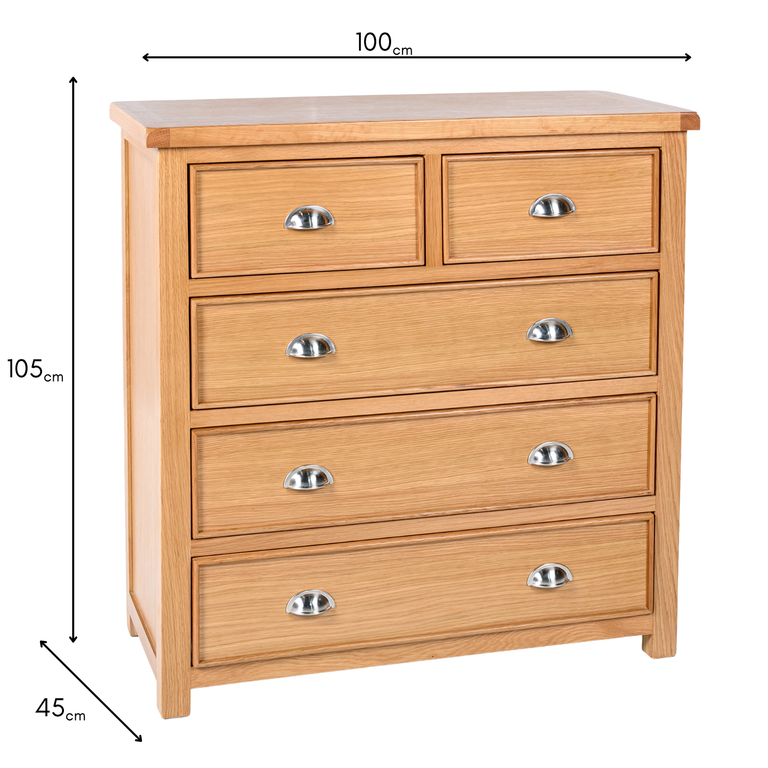 Andora Chest of 5 Drawers - Light Oak Bedroom Furniture