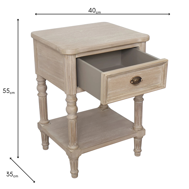 Willow Side Table With Shelf - Wooden Accent Table Timber Wash
