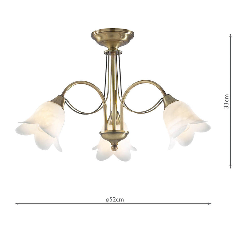 Doublet 3 Light Semi Flush Antique Brass - Stylish Ceiling Semi-Flush Light