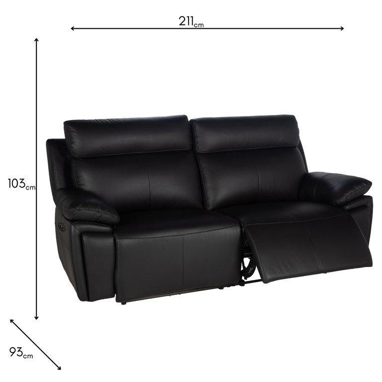 Ashby 3 Seater Sofa Electric Recliner Black - Modern Furniture