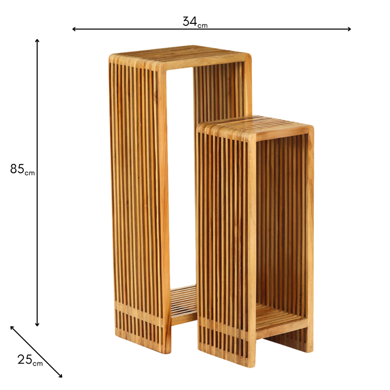 Bari Set of 2 Teak Plant Stands – Wooden Side Tables for Living Room