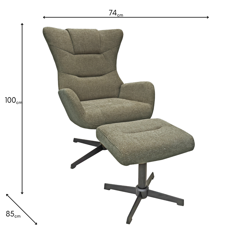 Rayna Rocking Swivel Chair with Stool Sage