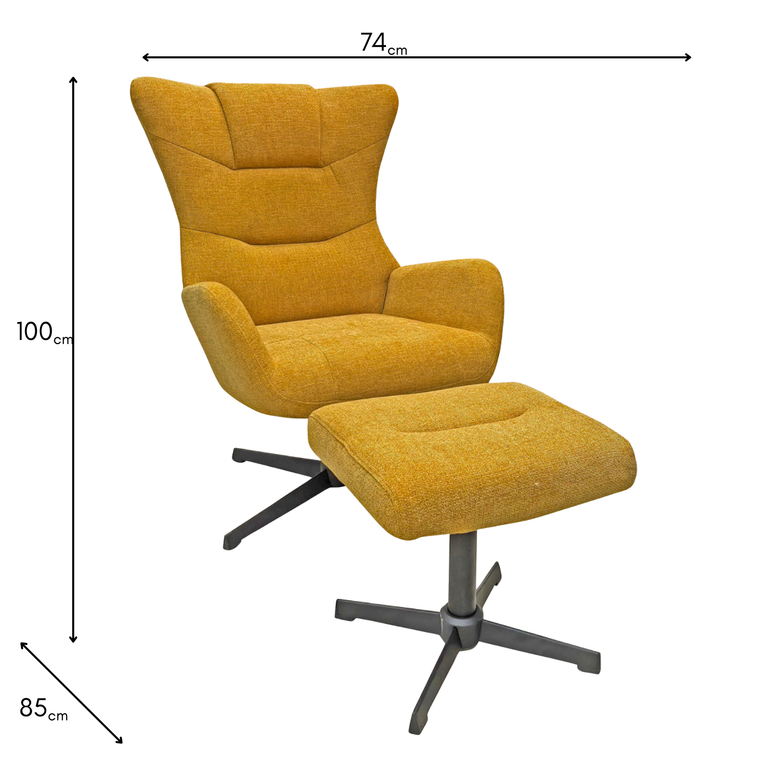 Rayna Fabric Swivel Accent Chair with Footstool – Yellow Living Room Chair