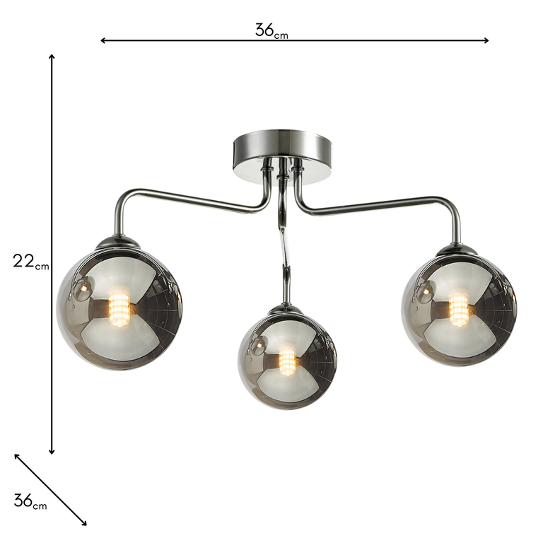 Feya 3 Light Semi Flush Chrome/Smoked Glass - Home Lighting