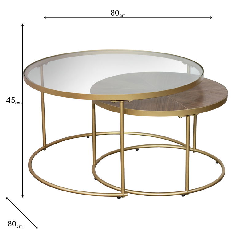 Andrea Modern Nest of 2 Coffee Tables – Glass & Wood Coffee Table Set