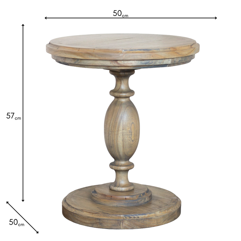 Marwood Pillar Wooden Side Table – Rustic Round End Table