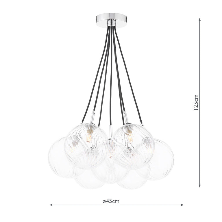 Elpis 7 Light Cluster Pendant Polished Chrome/Twisted Glass - Ceiling Hanging