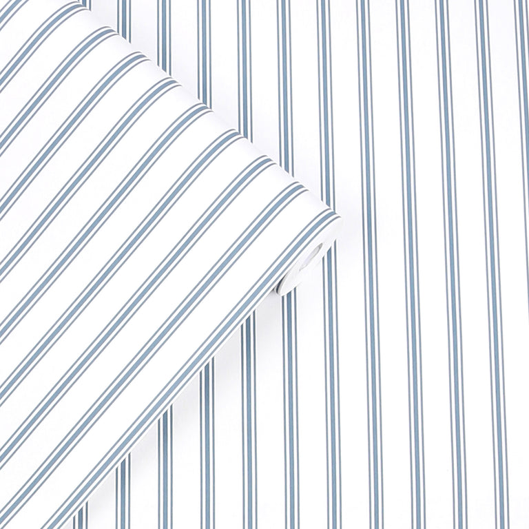 Laura Ashley Wallpaper Farnworth Stripe Smoke Blue