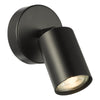 Cawley Single Spotlight Matt Black with a turned on light