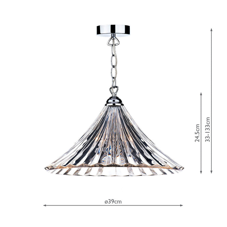 Ardeche 1 Light Large Pendant Polished Chrome/Glass - Home Lighting