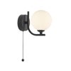 Cradle 1 Light Wall Light Black With Opal Glass with pull cord switch