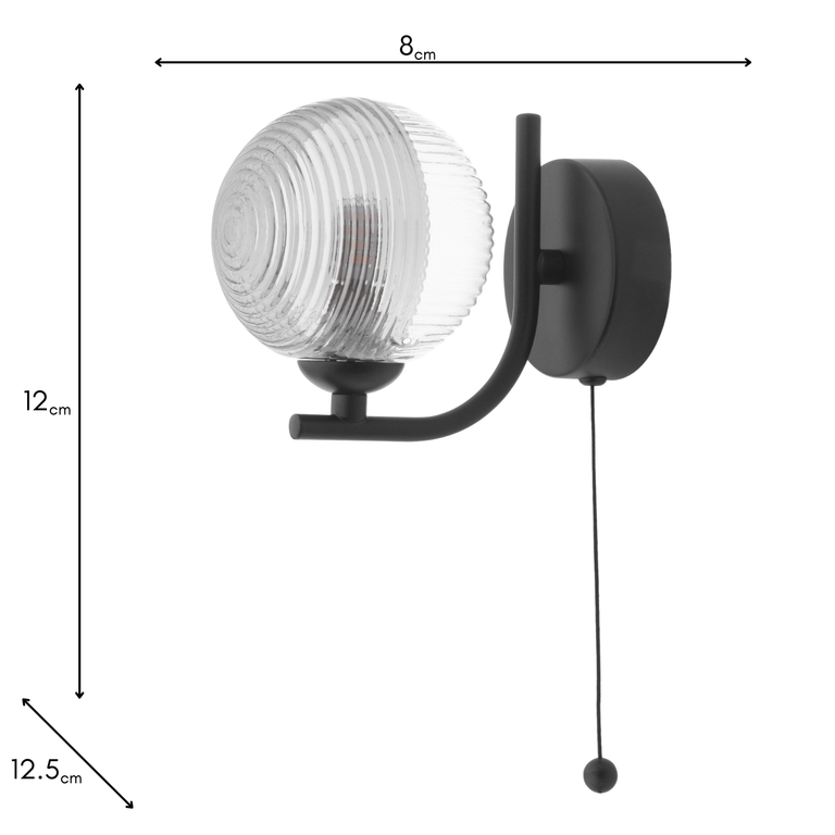 Cradle 1 Light Wall Light Black With Smoked/Clear Ribbed Glass - Lighting