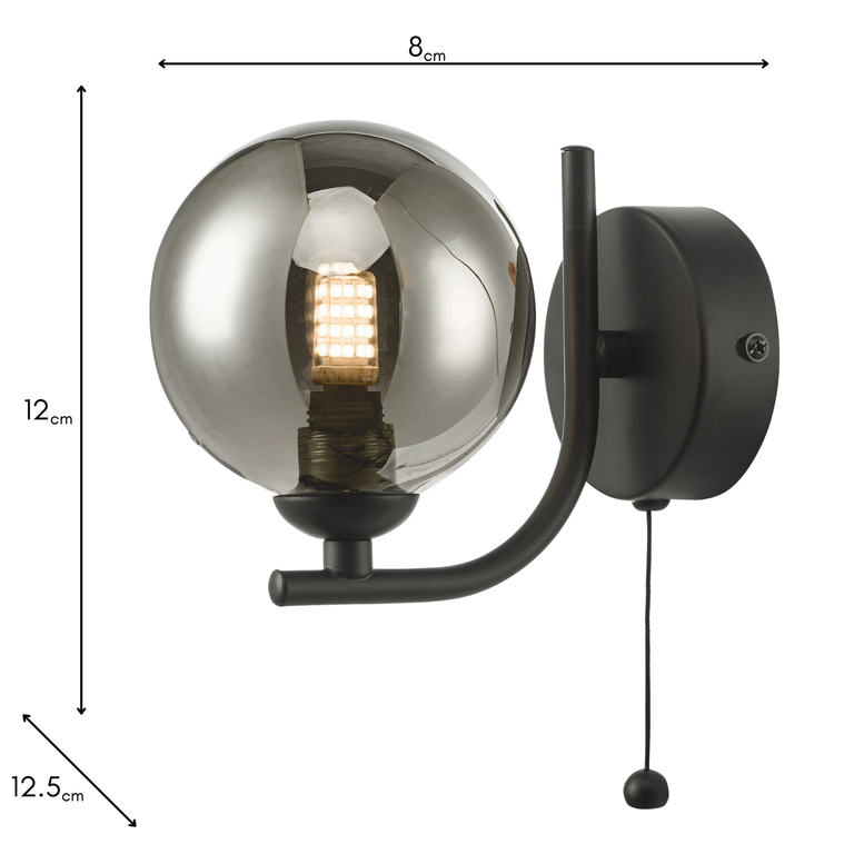 Cradle 1 Light Wall Light Black With Smoked Glass - Wall Light for Home Decor