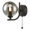 Cradle 1 Light Wall Light Black With Smoked Glass picture with switched on light