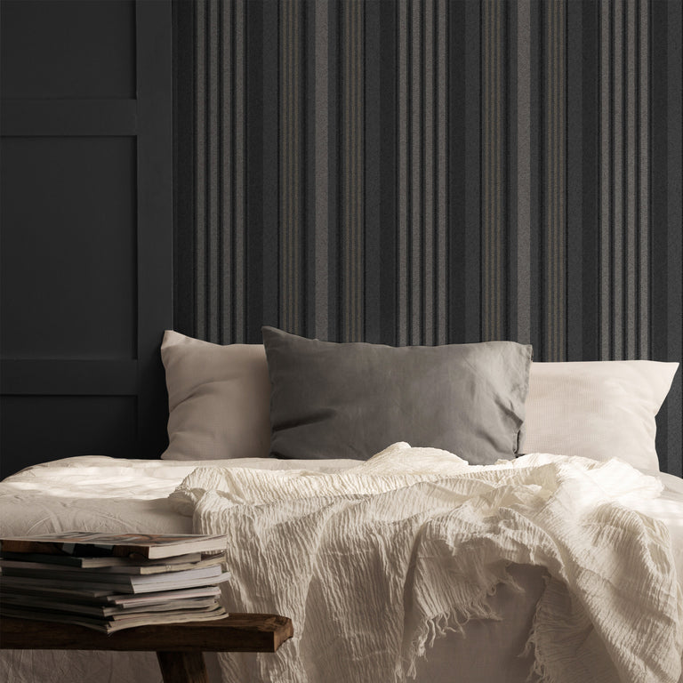 Superfresco Easy Loom Stripe Wallpaper Charcoal - Modern Wall Covering
