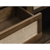 Elegant Barrali Glass Cabinet Smoked Oak with natural rattan panel on dawers