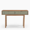 Pixel Two Drawer Console Table in walnut and sage green finishes