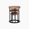 Round Nest of Tables with Black Metal Legs and Natural Wood Finish.
