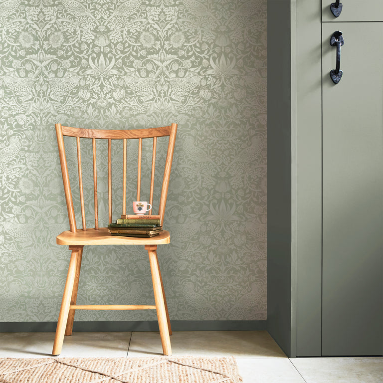 William Morris Wallpaper Strawberry Thief Fibrous Sage