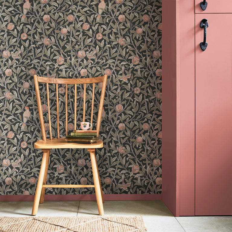 William Morris Wallpaper Bird and Pomegranate Charcoal