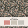 Sophisticated William Morris wallpaper with birds and pomegranates in charcoal